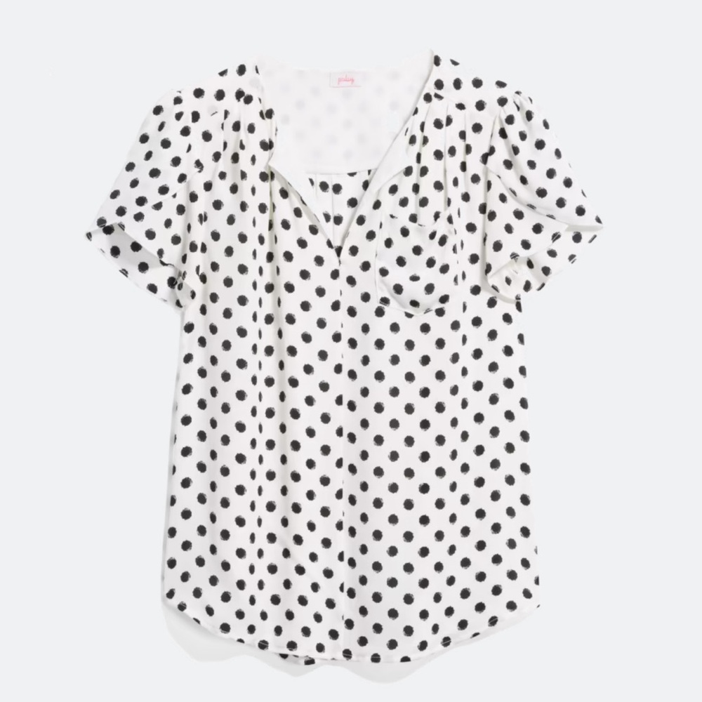 41 Hawthorn (Stitch Fix) Carol Tulip Blouse White Black Polka Dot Medium (A)